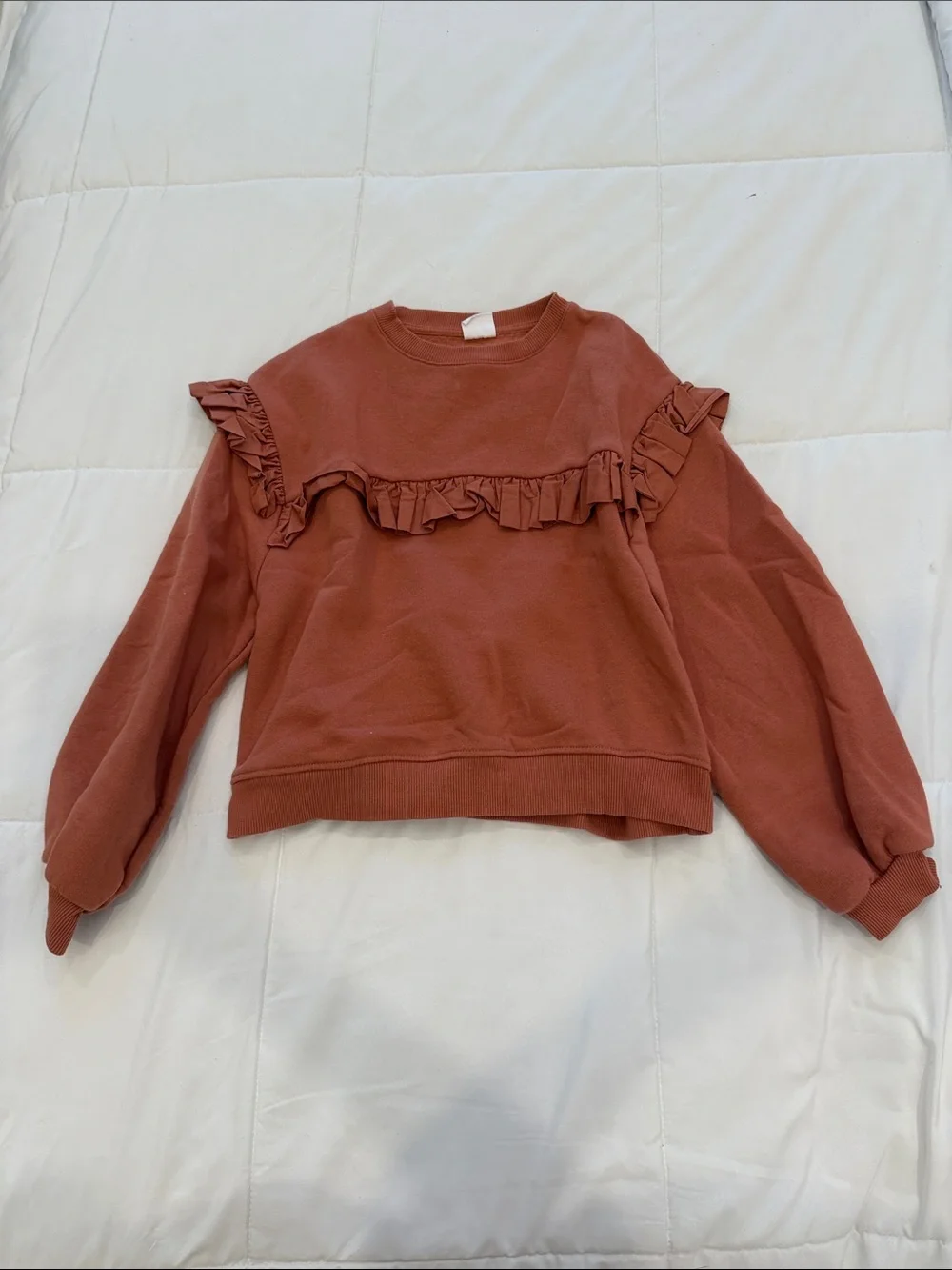 Zara Ruffle Shoulder Sweatshirt in Rust Orange